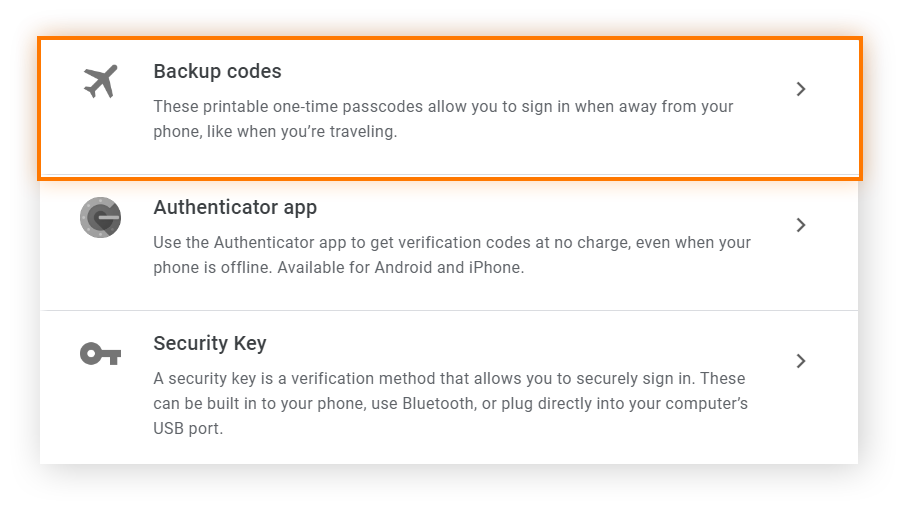 Google 帐户双步验证部分的安全性选项