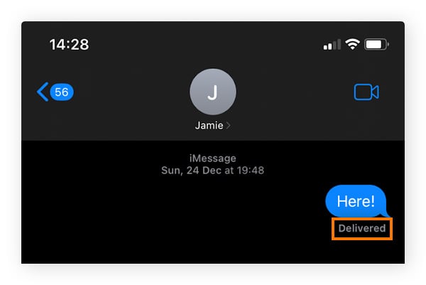 短信送达状态的 iMessage 示例